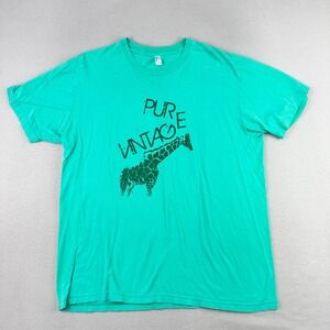 Pure Vintage T-Shirt Mens XL Teal Short Sleeve Giraffe Graphic Logo‎ Tee Retro